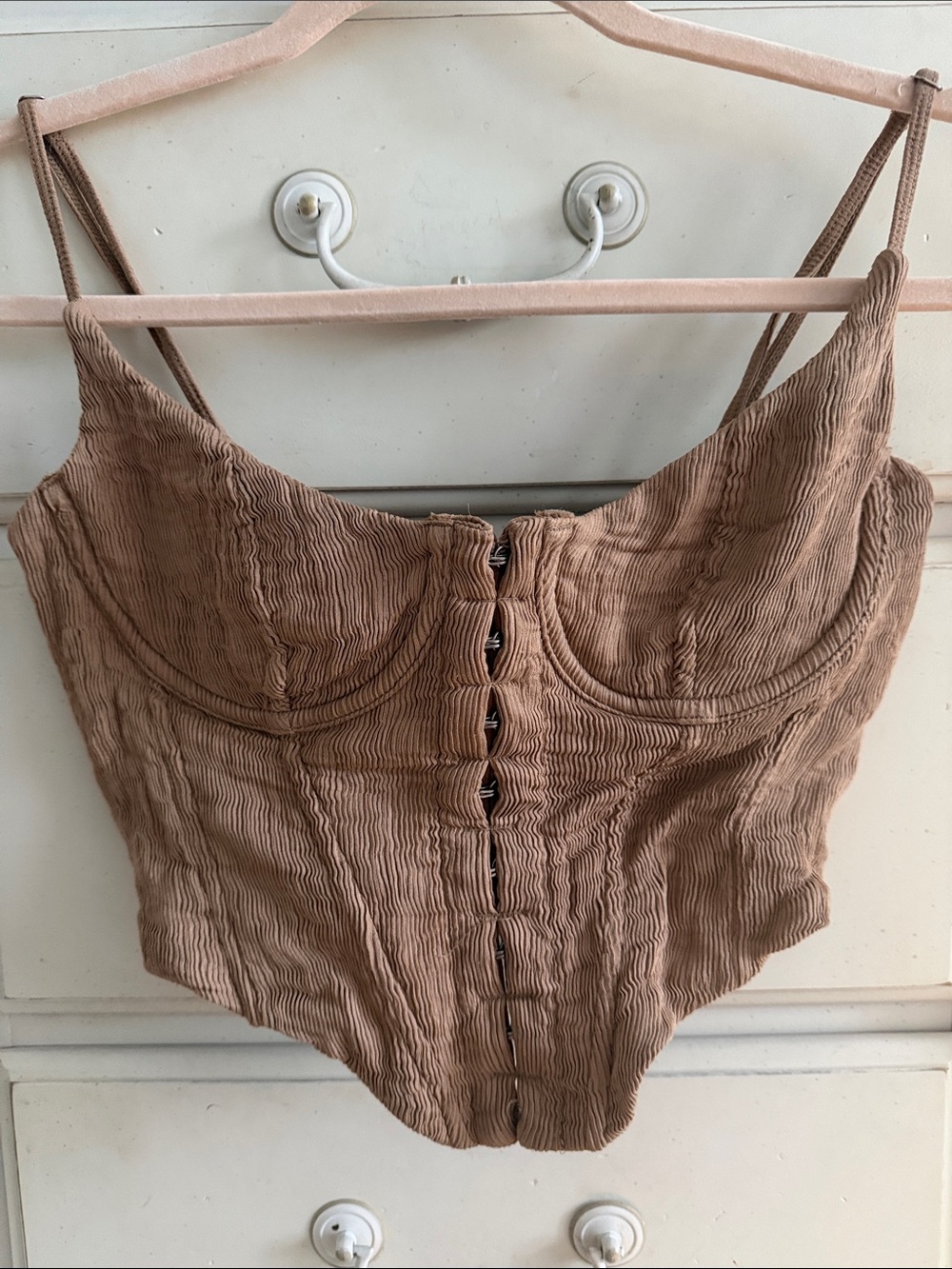 White Fox Textured Corset Top in Taupe